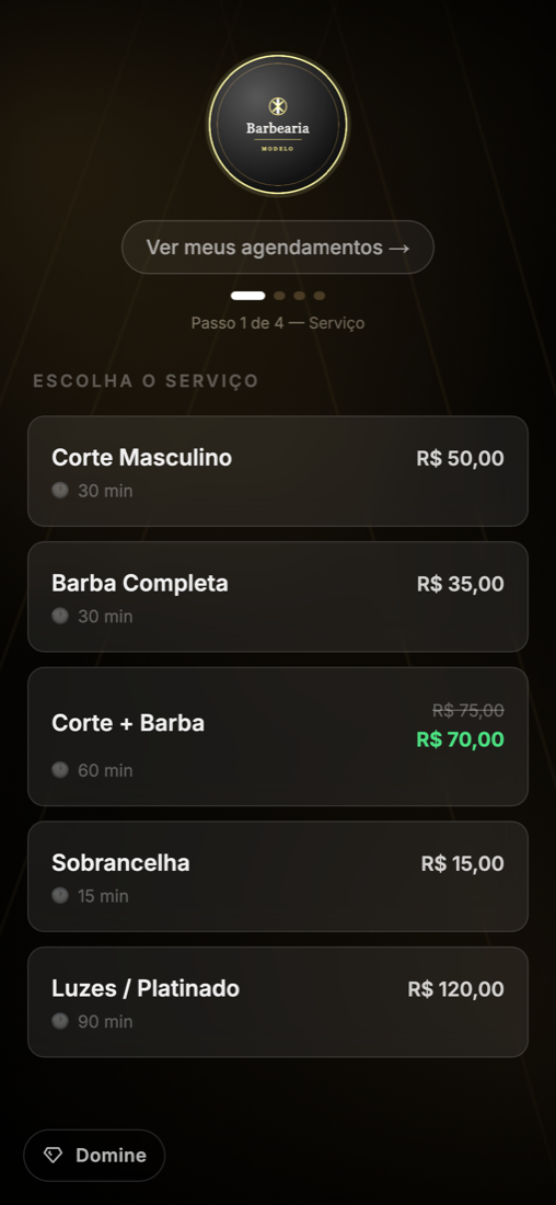 Página de agendamento online do cliente