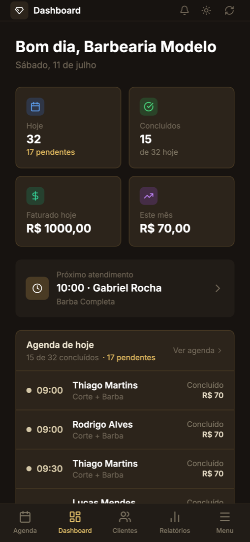 Dashboard com faturamento no celular